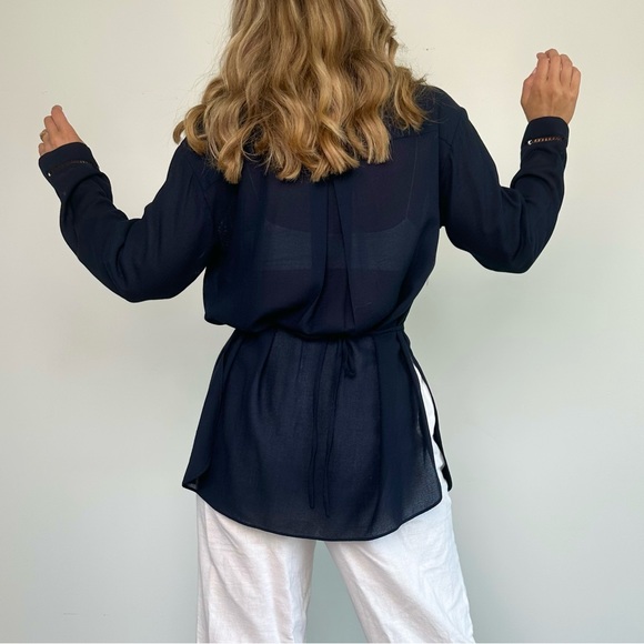 Vintage Liz Claiborne Navy Semi Sheer Old Money Button Down (S) - Picture 2 of 8